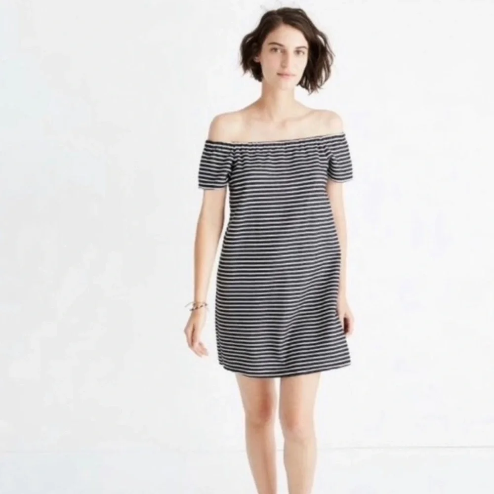 Madewell Melody Striped Mini Off Shoulder Dress S